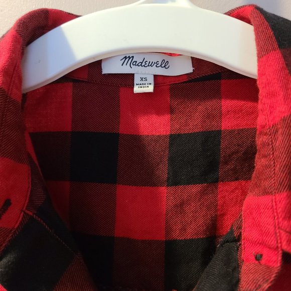 Madewell Crop Tie Front Buffalo Plaid Button Down Top - Picture 3 of 3